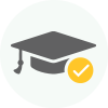 graduation cap with check mark.